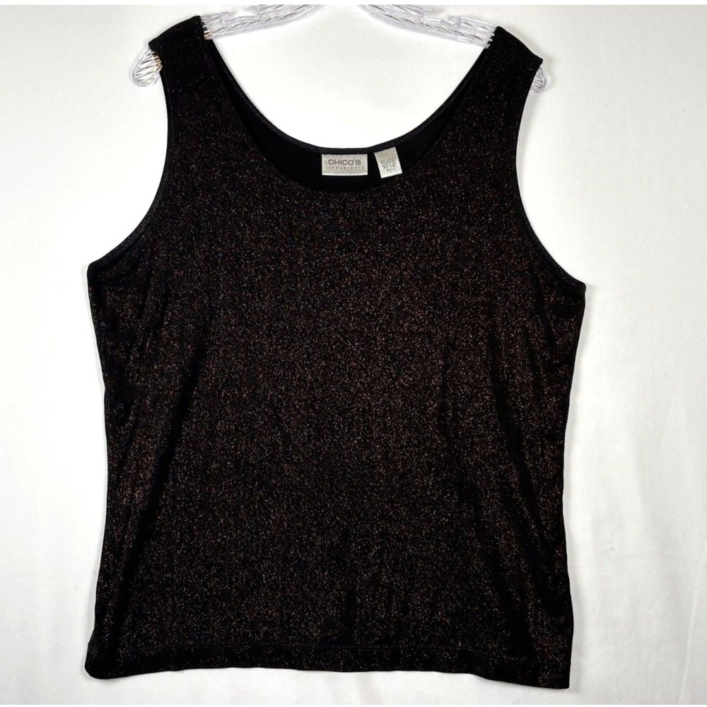 Chico's Travelers Black Sparkle Shimmer Metallic Knit Tank Top Sleeveless 3/XL